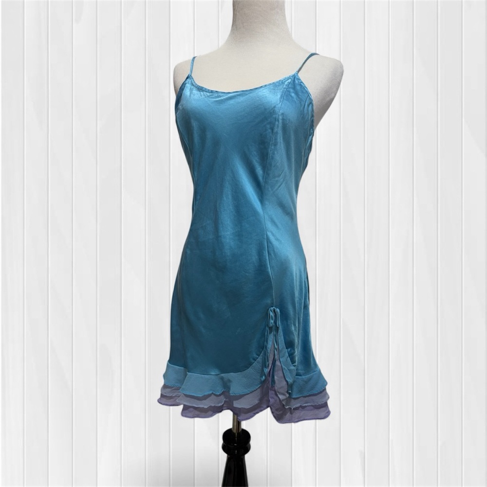 Y2K Victoria’s Secret Silk Mermaid Chiffon Ruffle blue/purple Slip Dress Chemise